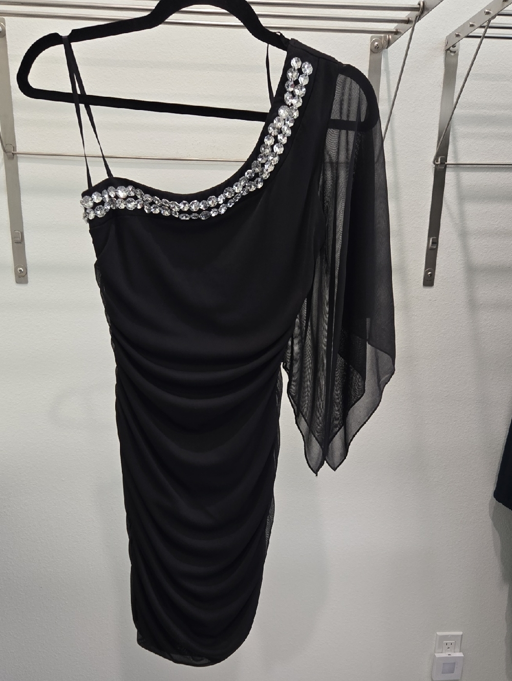 Deb Black One-Shoulder Sheath Dress with Crystal Trim